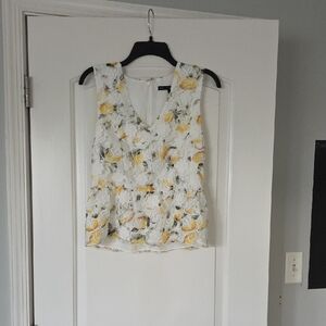 White House Black Market Floral Lace Tank Top - White and Yellow